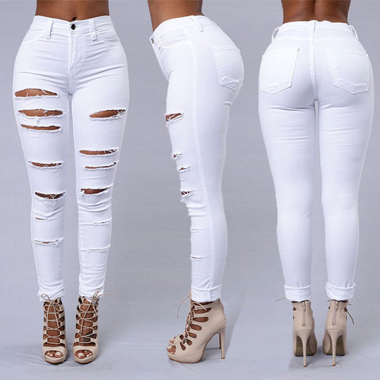 Ripped Skiny Jeans Trousers Casual High Waist Pencil Pants