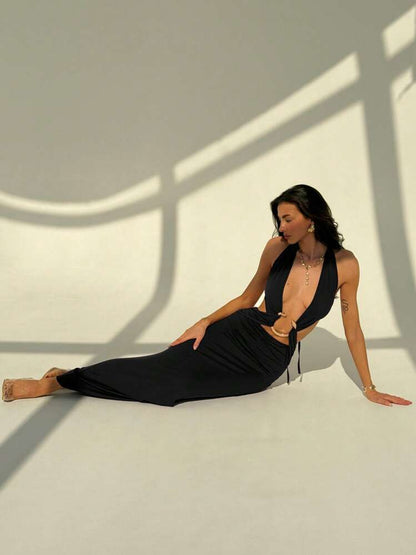 Sexy Halter Deep V-neck Dew Dress