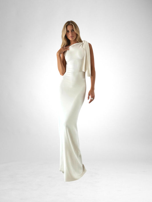 One-shoulder Ribbon Maxi Dress Slim Sleeveless Dress