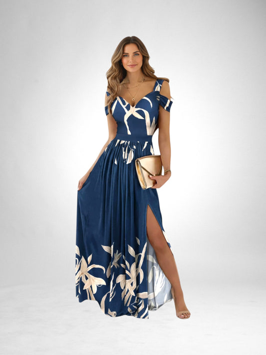 Boho V-Neck Dress Women Split Long Flowy