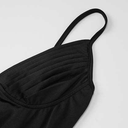 Spaghetti Strap Dress With Split Design Deep V-neck Sleeveless Backless