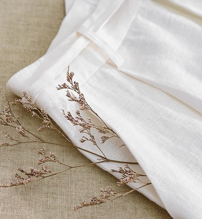 High Waist Pure Linen Lace-up Cropped Pants