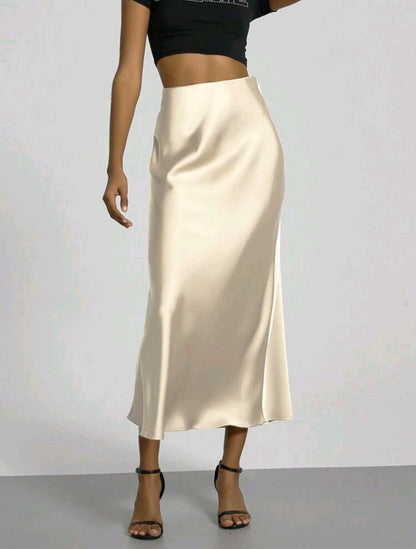 Slim Fit Satin Skirt Solid Color Long Skirt