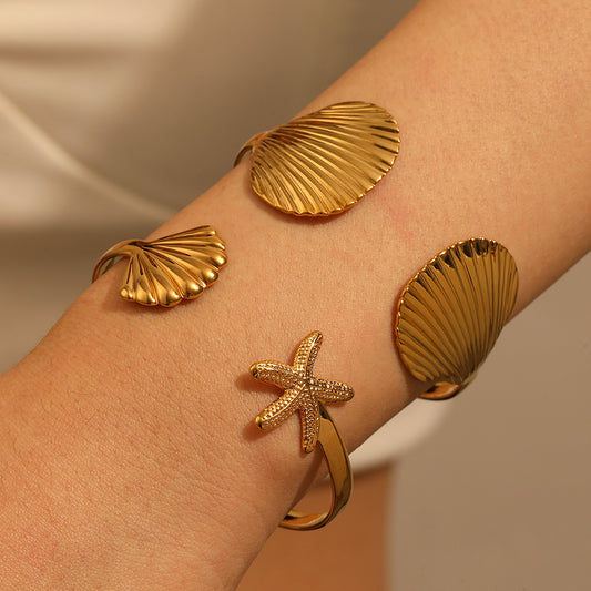Starfish Shell Stainless Steel Bracelet 18k Electroplating