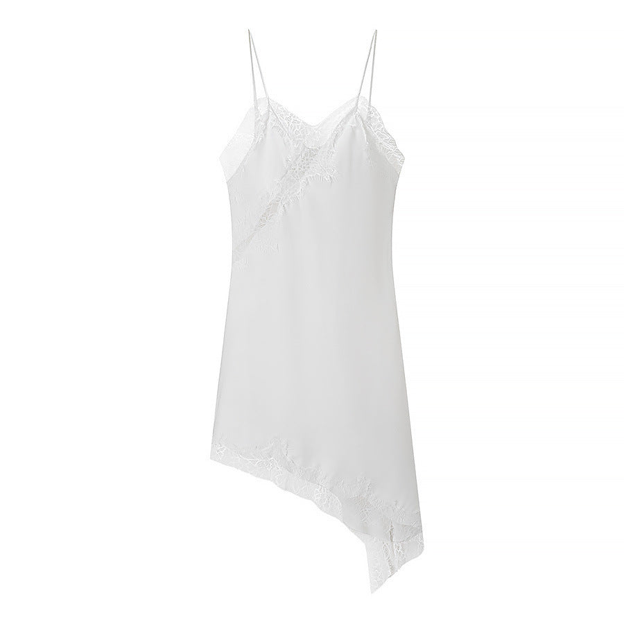 Silk Texture Lace Asymmetric Sling Dress