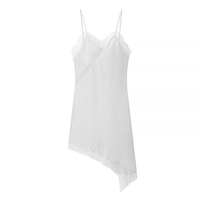 Silk Texture Lace Asymmetric Sling Dress