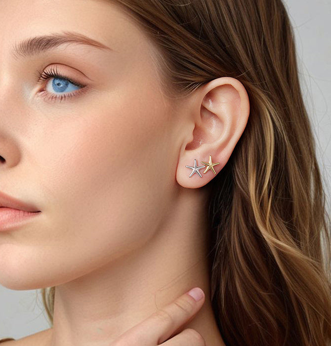 Starfish Argent Pur Ear Stud Earrings Women Simple Summer Fashion