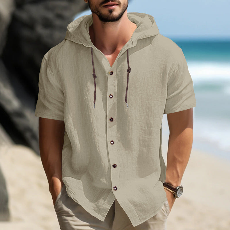 Hooded Shirt Sports-Casual Short-sleeved Summer Shirt