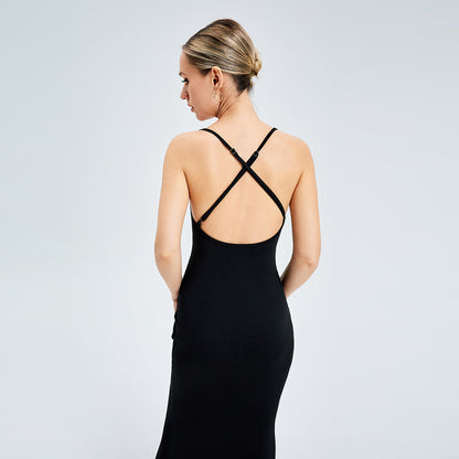 Cross Suspenders Open Back Swing Maxi Dress