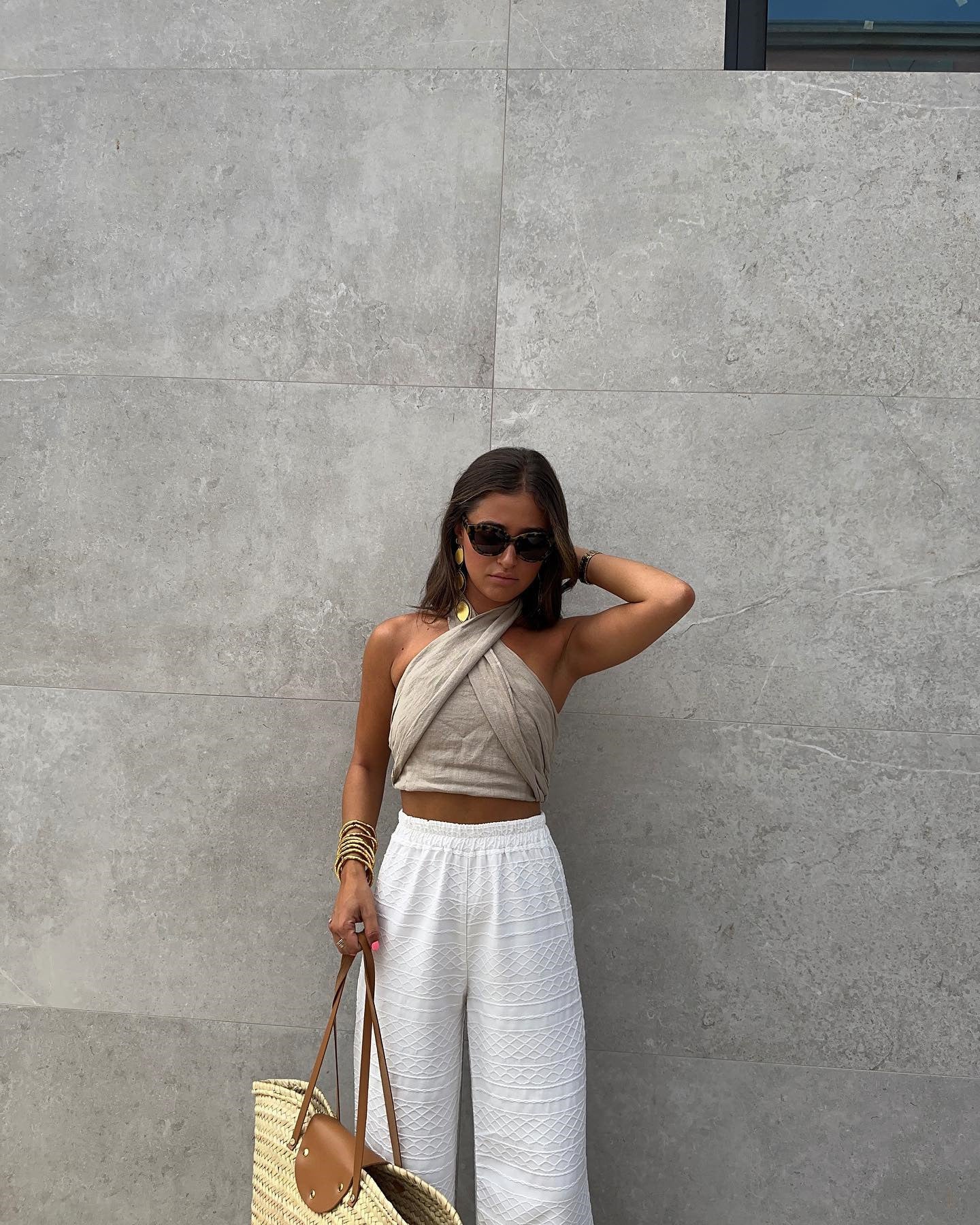 Open Back Vest Linen Blend Top Cross Straps