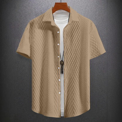 Men's Solid Color Short Sleeve Knitted Shirt With Over-turned Collar