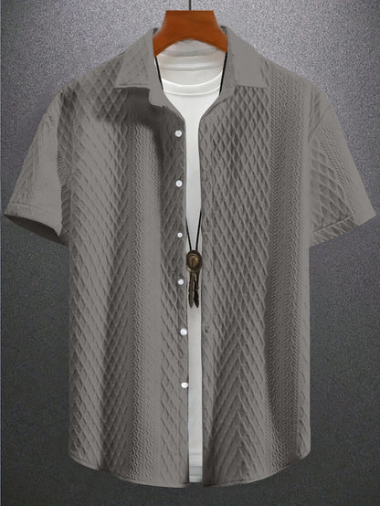 Men's Solid Color Short Sleeve Knitted Shirt With Over-turned Collar