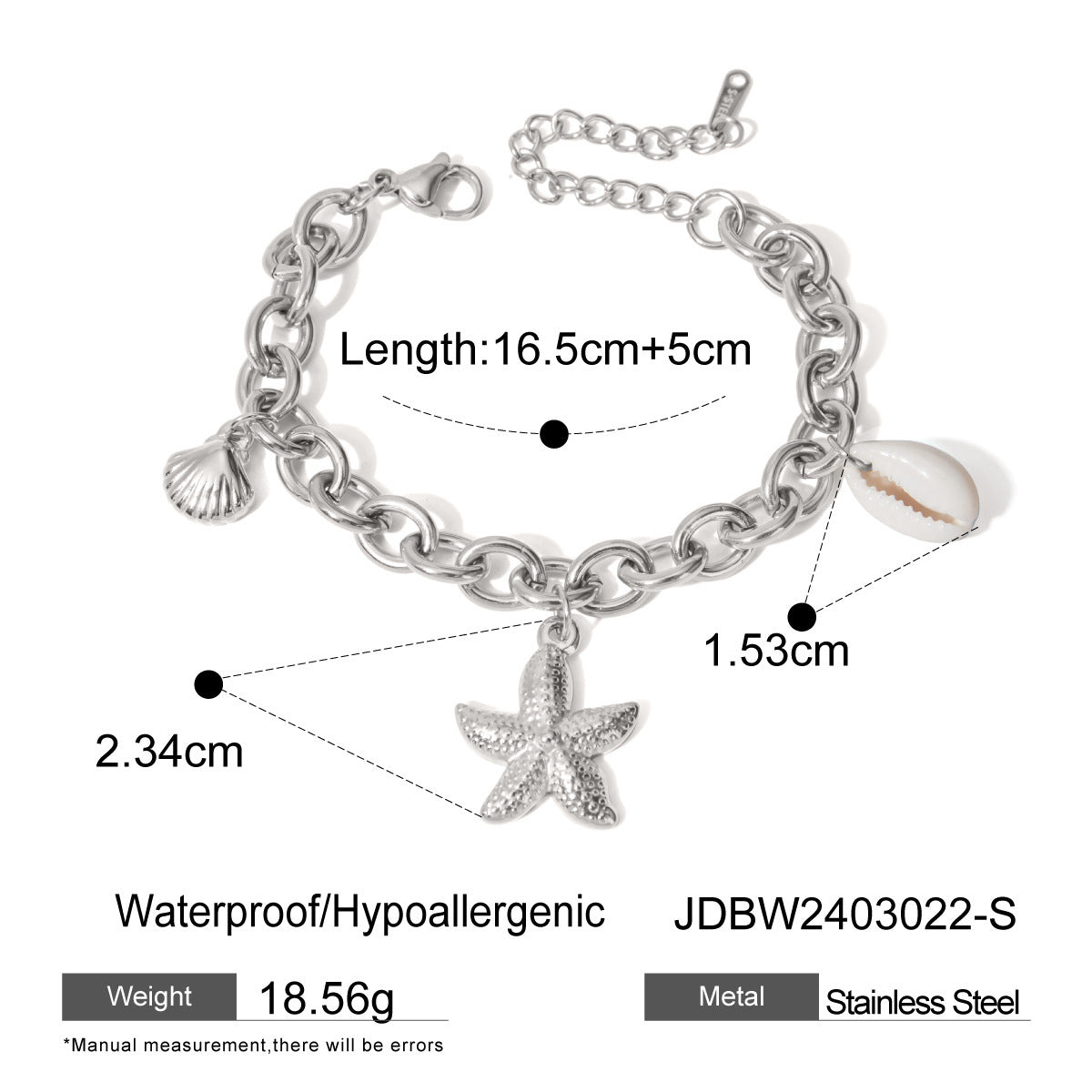 Starfish Shell Conch Bracelet Stainless Steel