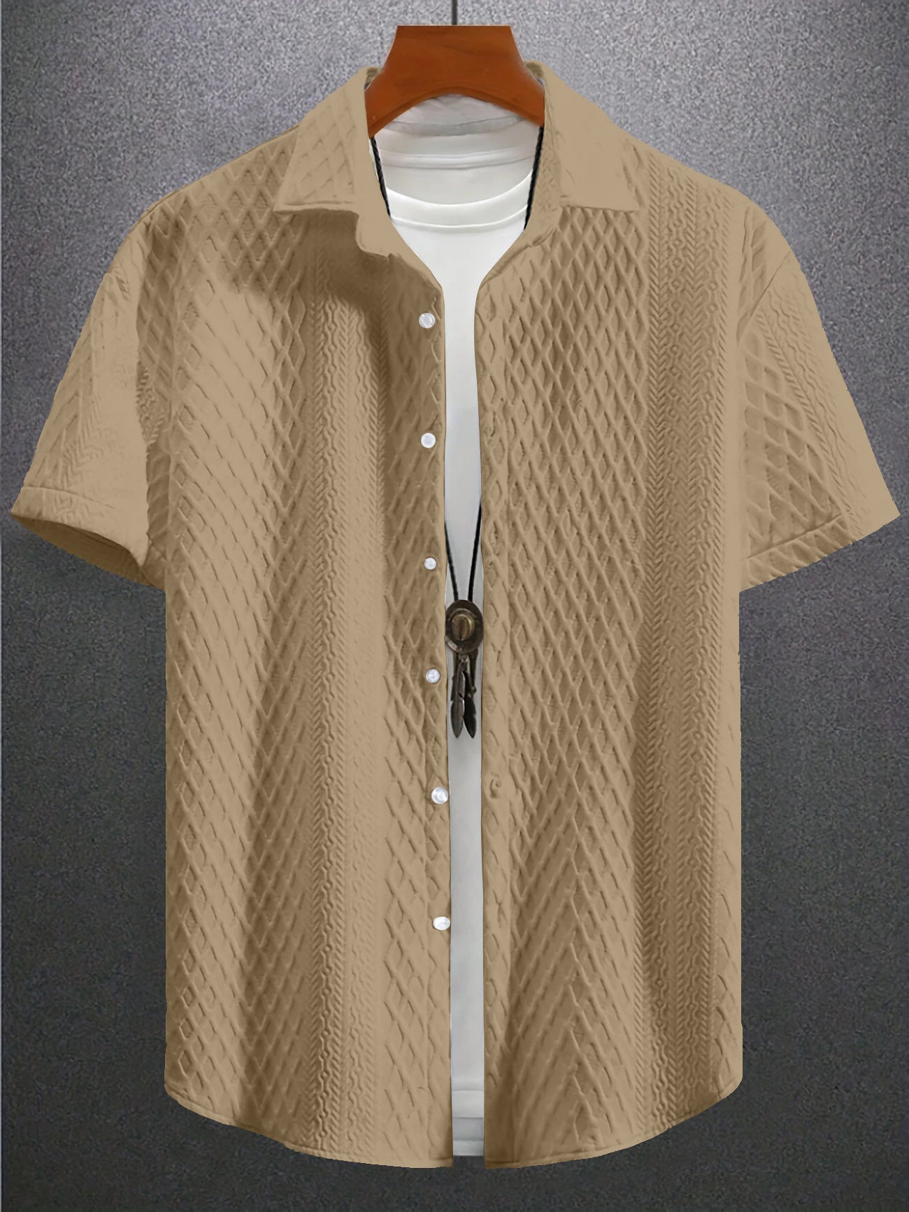 Men's Solid Color Short Sleeve Knitted Shirt With Over-turned Collar