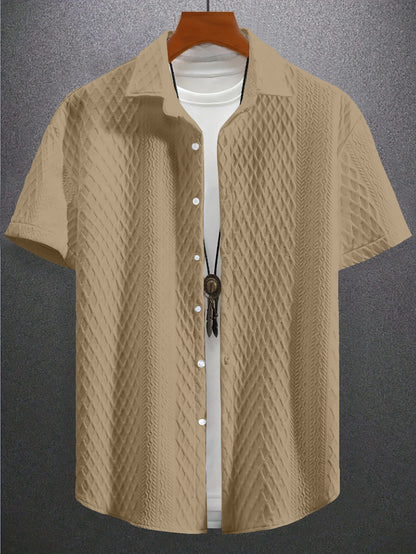 Men's Solid Color Short Sleeve Knitted Shirt With Over-turned Collar