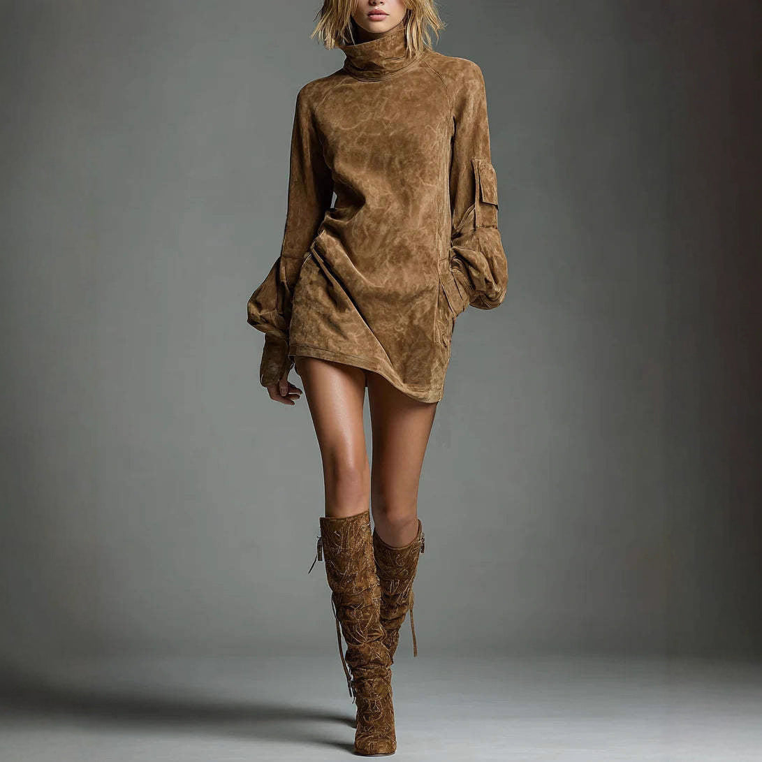 High Collar Long Sleeve Short Dress Fall