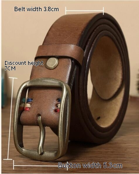 Thick Pure Copper Pin Buckle Male Genuine Cattlehide Leather Surface Retro Belt