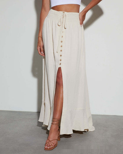 Lace-up Waist-slimming Front Slit Long Skirt