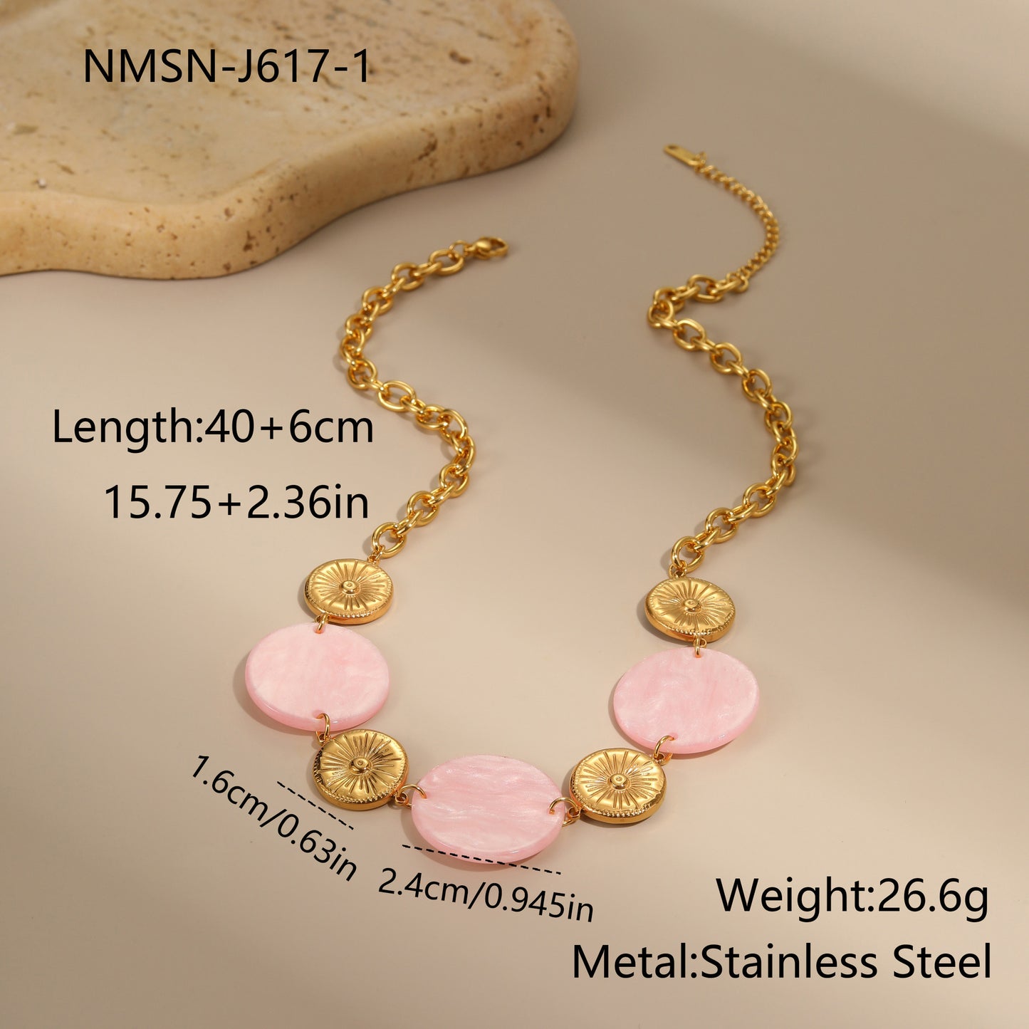 Round Acrylic Disc Pendant Stainless Steel Necklace