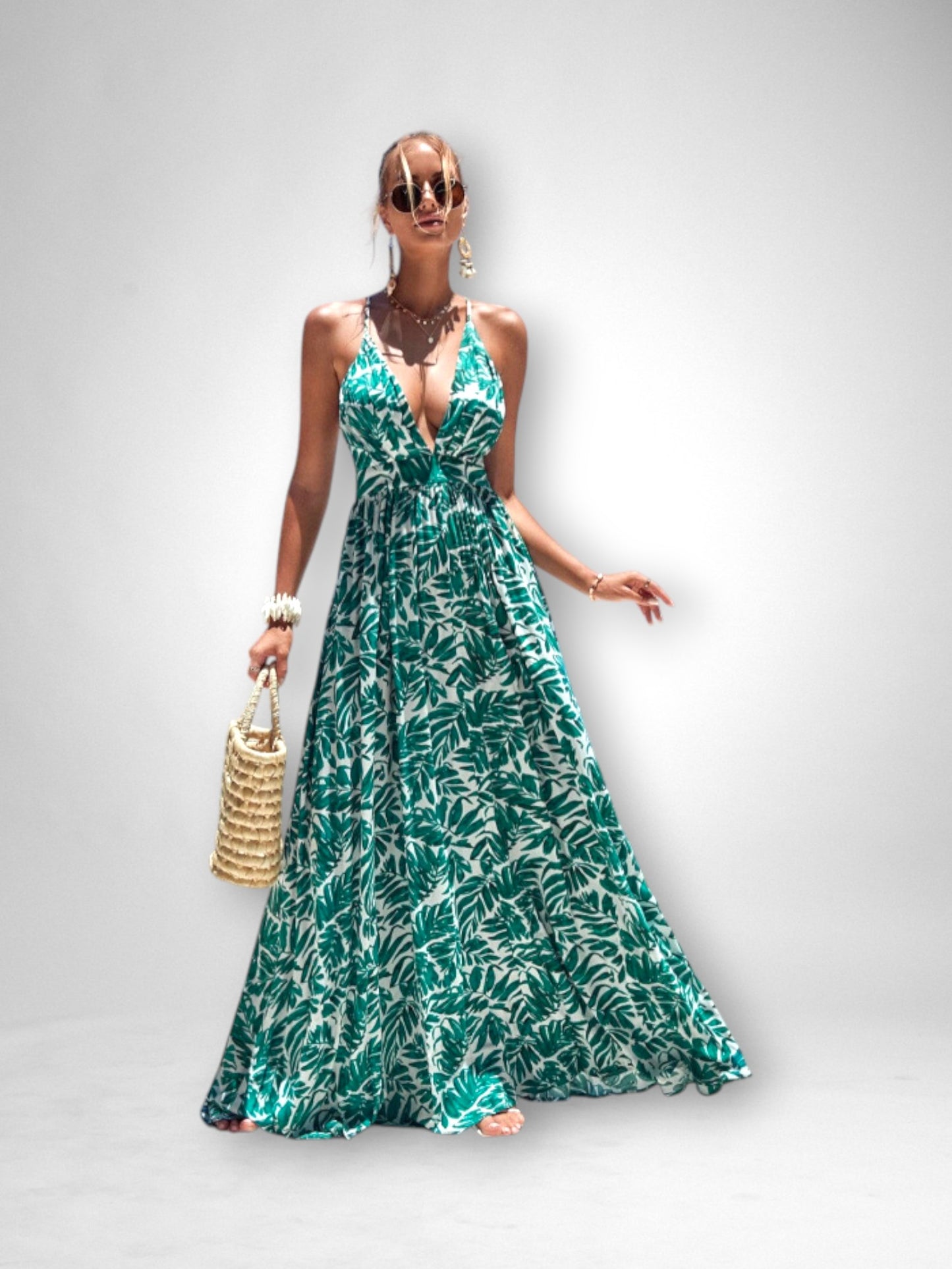 Sexy Cross Strap Open Back Maxi Dress