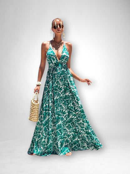 Sexy Cross Strap Open Back Maxi Dress