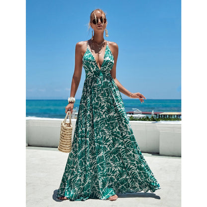 Sexy Cross Strap Open Back Maxi Dress