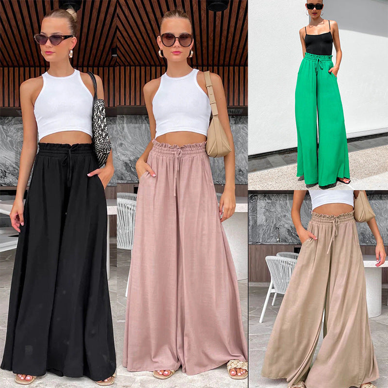 Elastic Waist Casual Wide-leg Pants