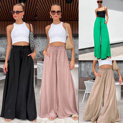 Elastic Waist Casual Wide-leg Pants