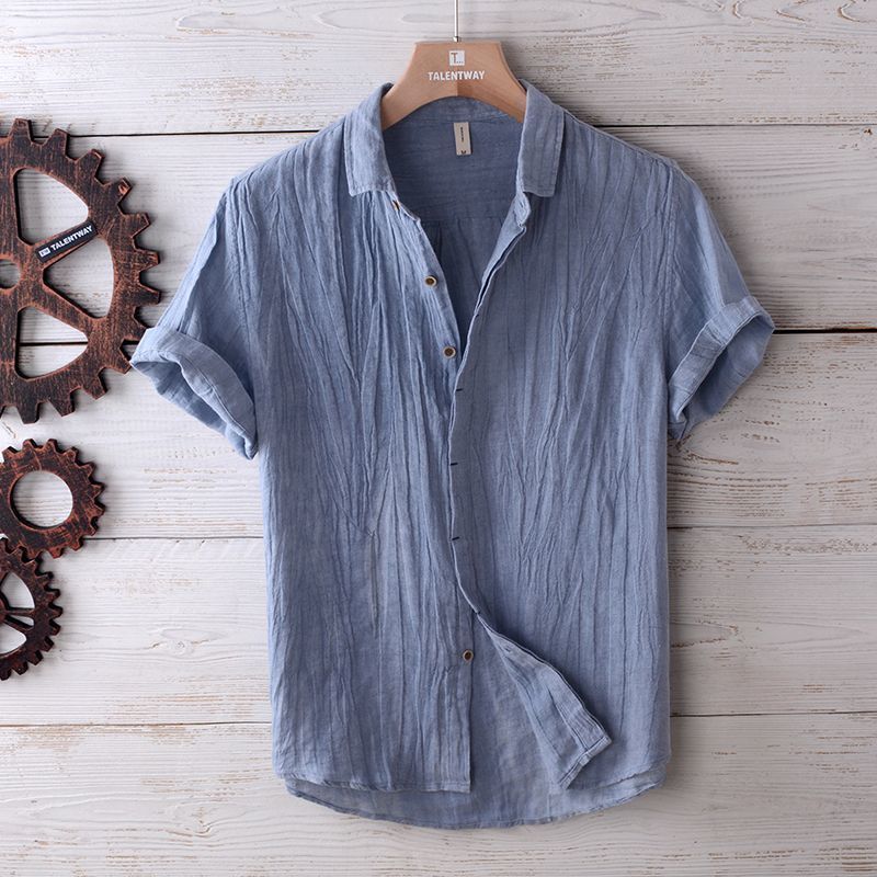 Men's Solid Color Retro Distressed Linen Shirt