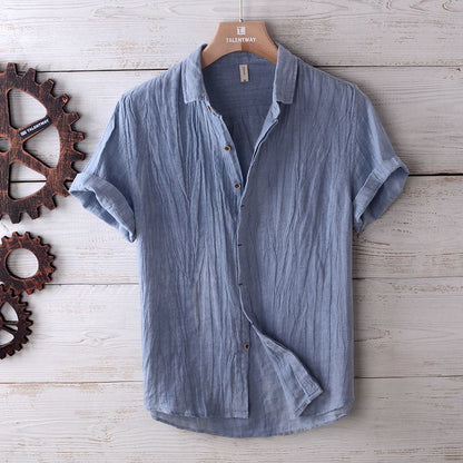 Men's Solid Color Retro Distressed Linen Shirt