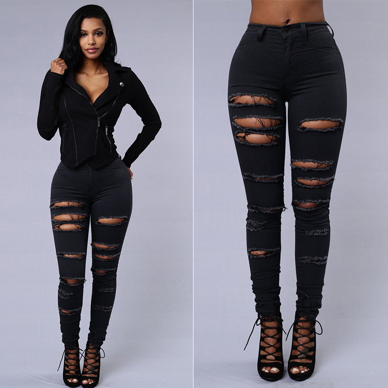 Ripped Skiny Jeans Trousers Casual High Waist Pencil Pants