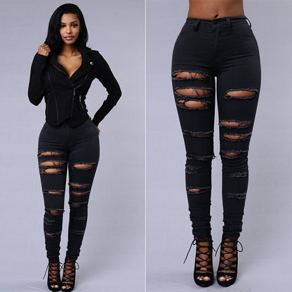 Ripped Skiny Jeans Trousers Casual High Waist Pencil Pants