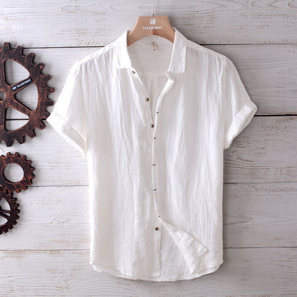 Men's Solid Color Retro Distressed Linen Shirt