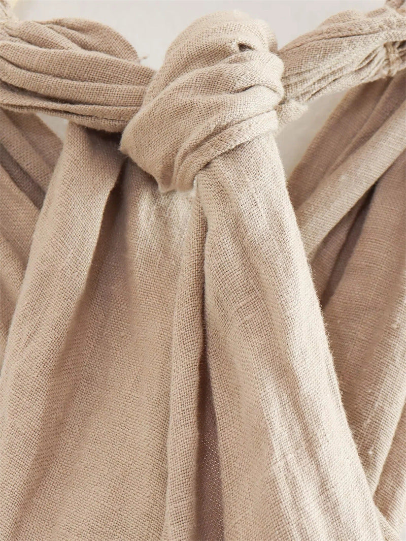 Open Back Vest Linen Blend Top Cross Straps