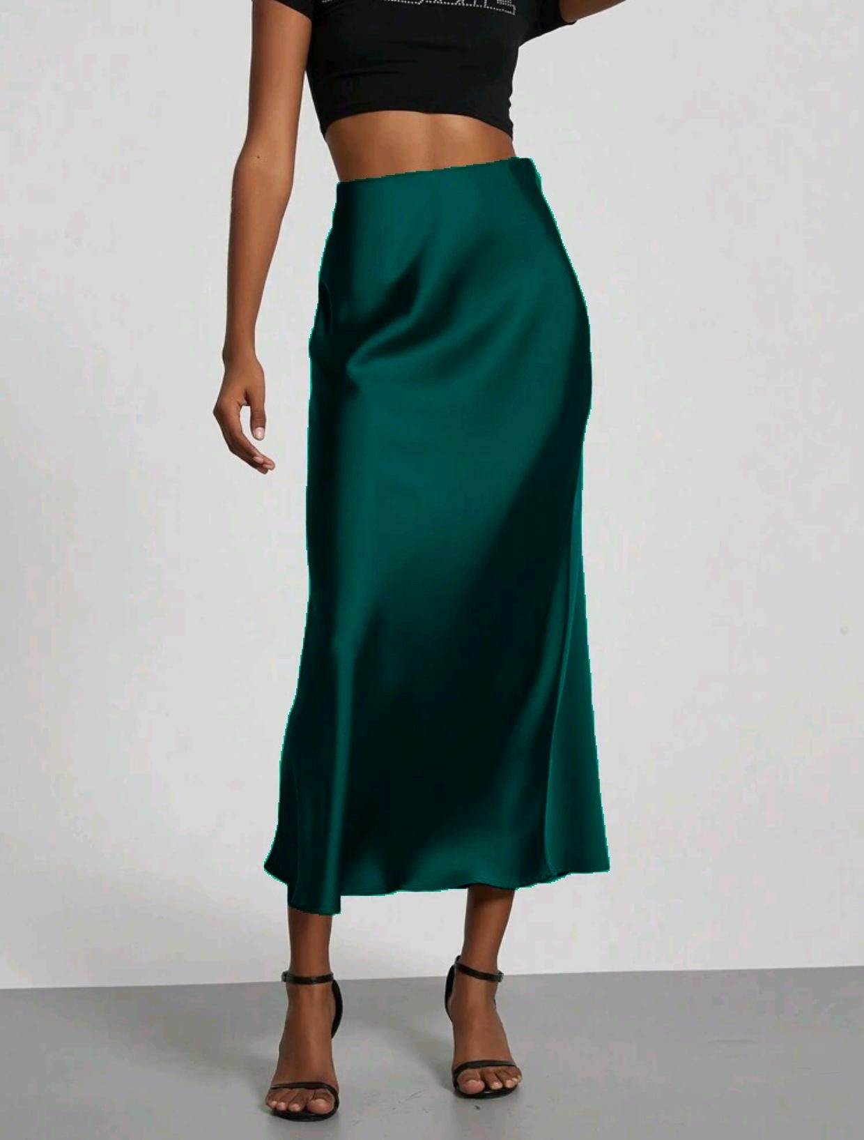 Slim Fit Satin Skirt Solid Color Long Skirt