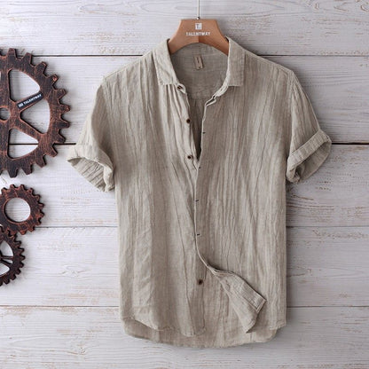 Men's Solid Color Retro Distressed Linen Shirt