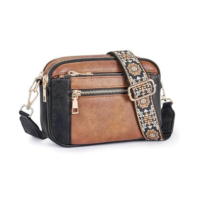 Shoulder Bag Triple-zipper With Embroidered Floral Straps Multi-functional Crossbody Bags