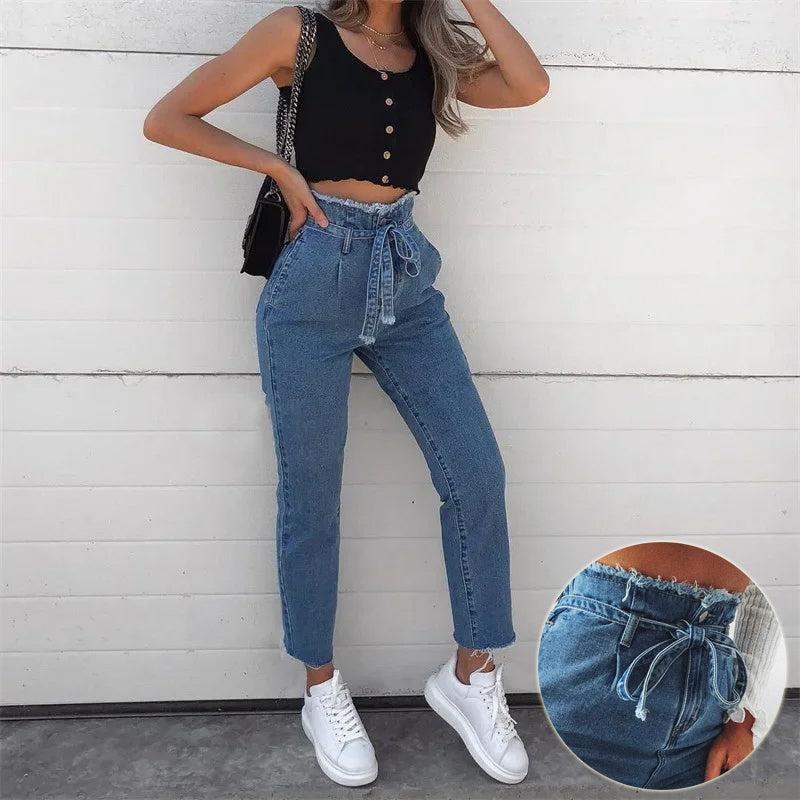 High-waisted Washed Pencil Pants Spring Temperament Denim Jeans