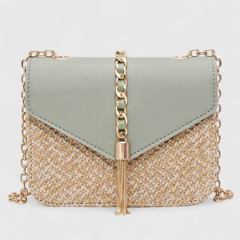 Straw woven shoulder chain bag