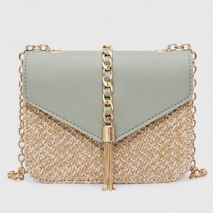 Straw woven shoulder chain bag