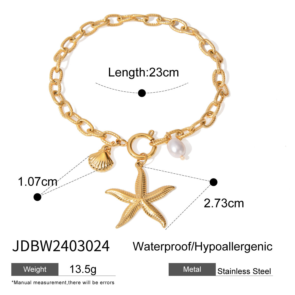Starfish Shell Conch Bracelet Stainless Steel