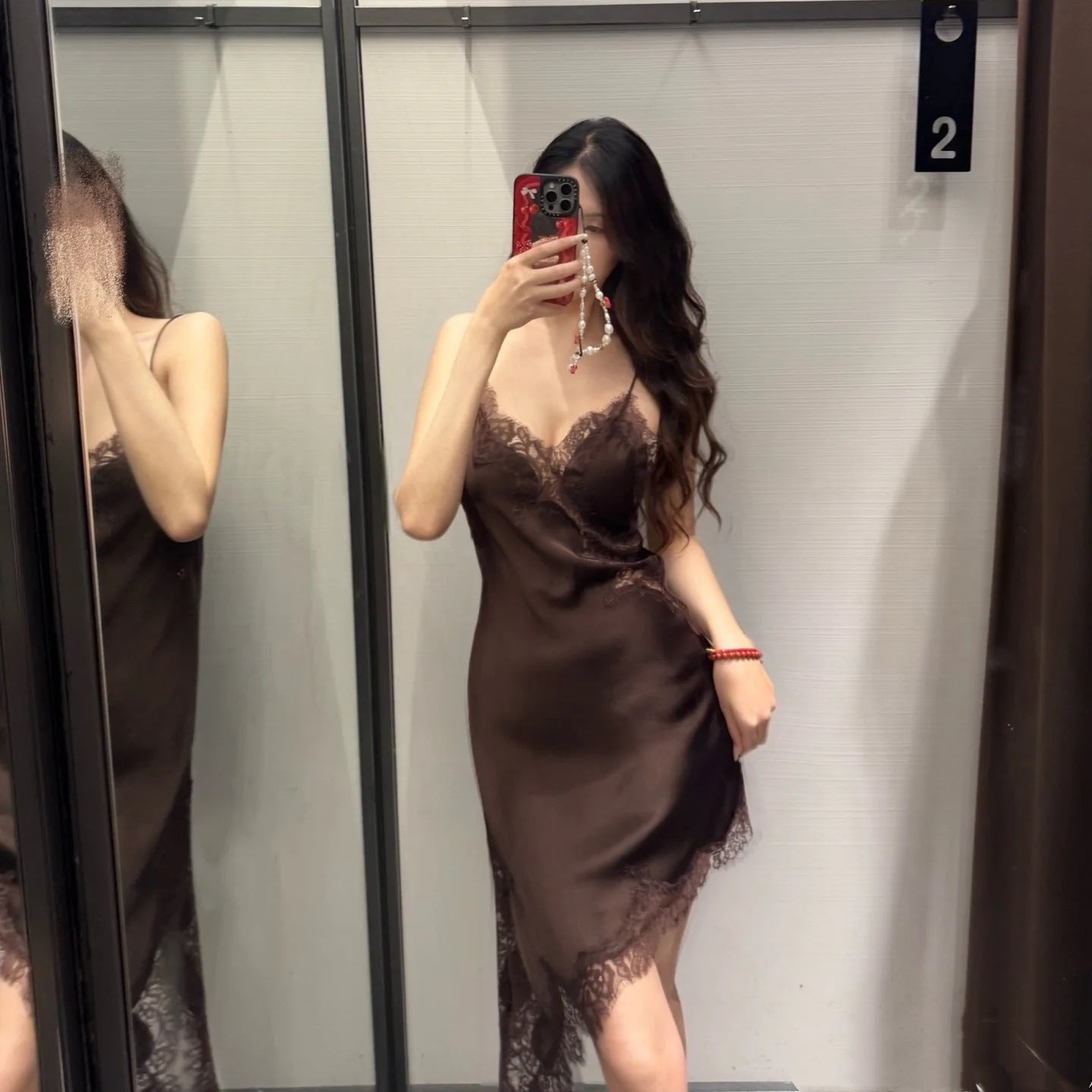 Silk Texture Lace Asymmetric Sling Dress