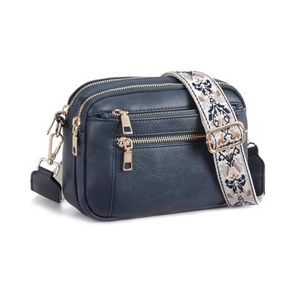 Shoulder Bag Triple-zipper With Embroidered Floral Straps Multi-functional Crossbody Bags