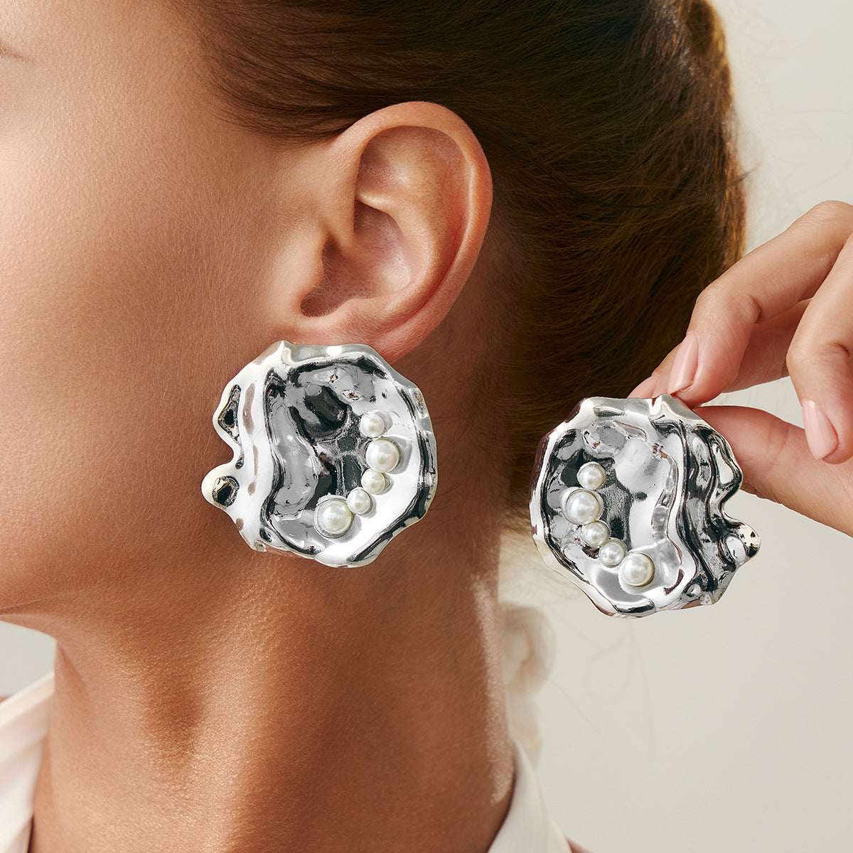 Metal Texture Glossy Earrings Irregular Geometry