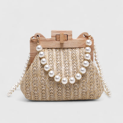 Straw Beach Pearl Chain Woven Shoulder Bag