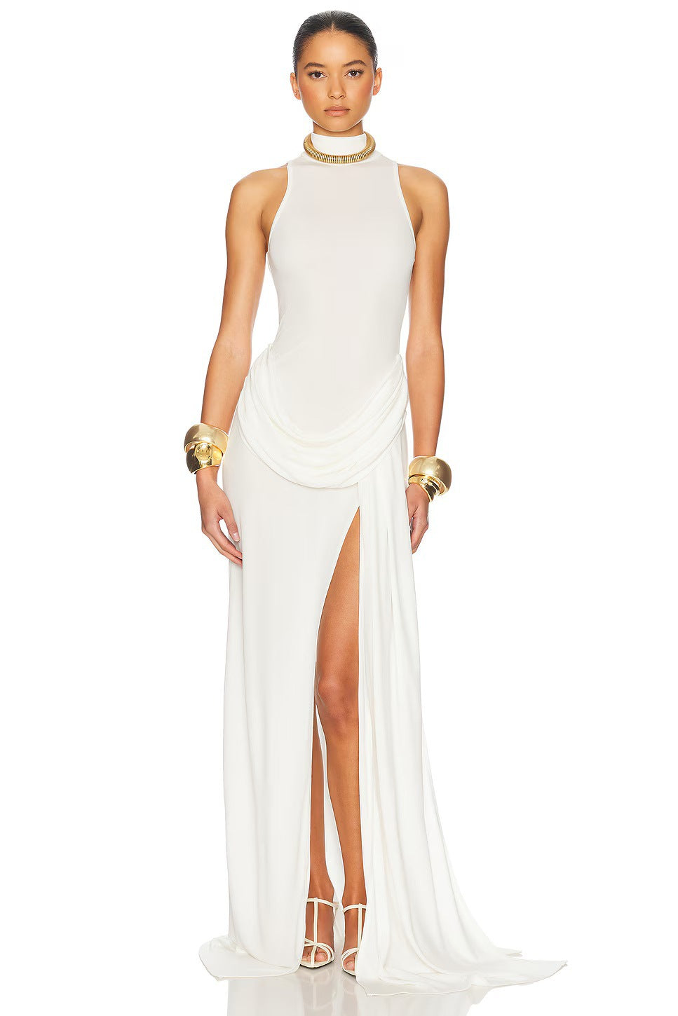 Elegant High Slit See-Though Maxi Dress