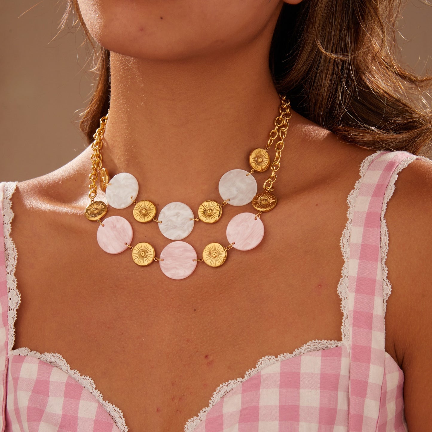 Round Acrylic Disc Pendant Stainless Steel Necklace