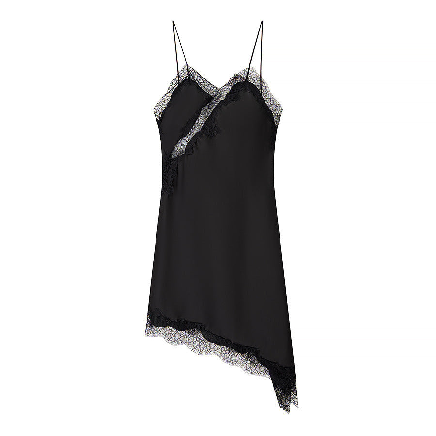 Silk Texture Lace Asymmetric Sling Dress