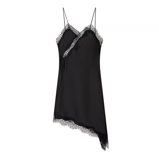 Silk Texture Lace Asymmetric Sling Dress