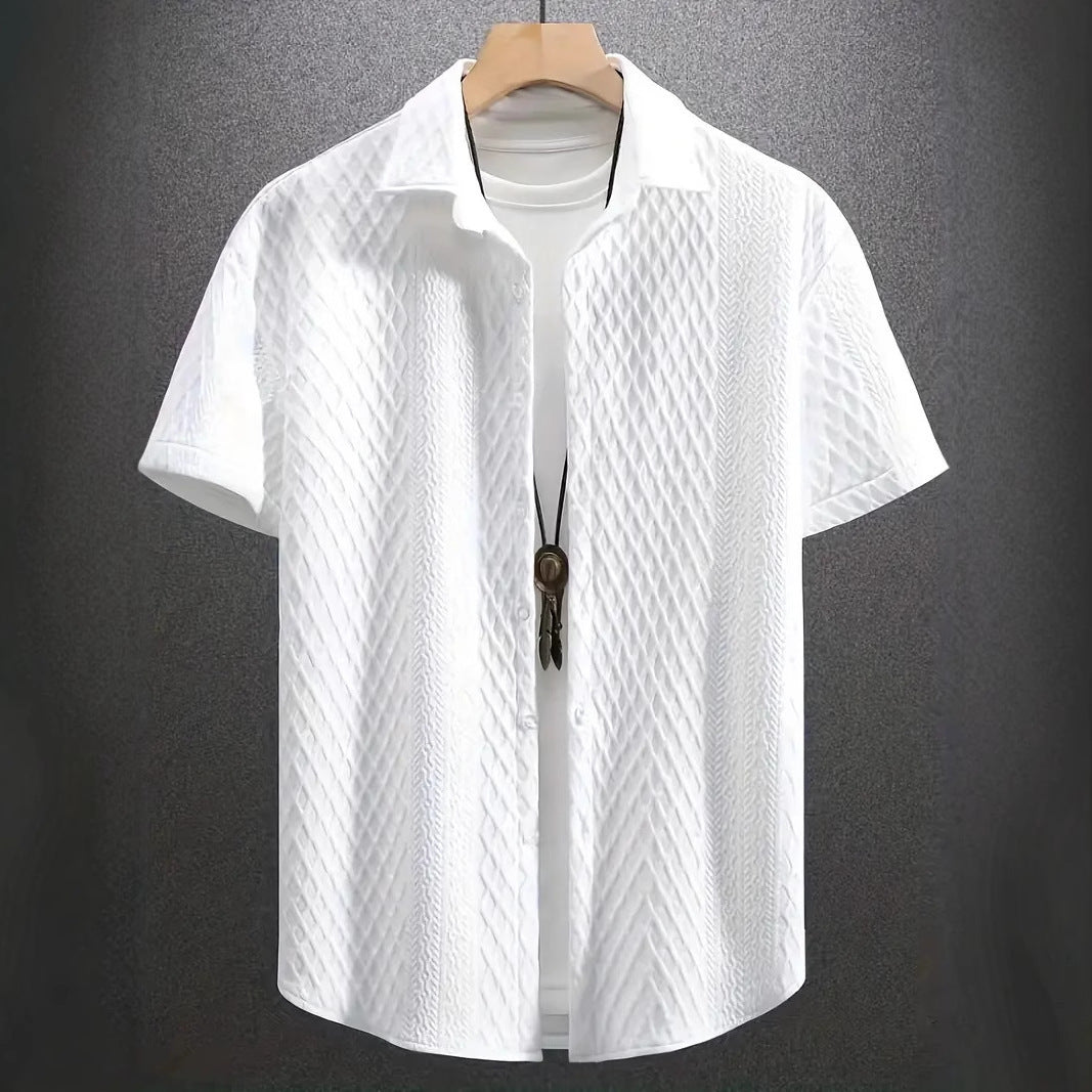 Men's Solid Color Short Sleeve Knitted Shirt With Over-turned Collar